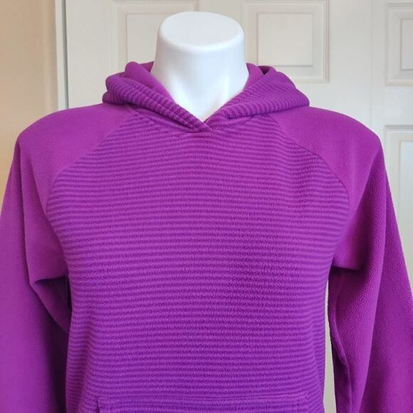 G's Patagonia purple striped elbow patch fleece hoodie XXL (16/18) - Picture 2 of 8